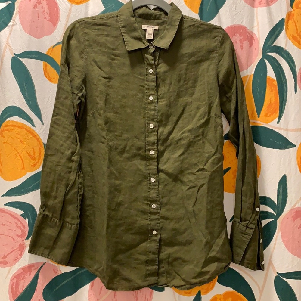 J. Crew Olive Green linen button down Sz 4
